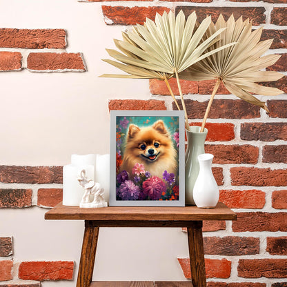 EATUKYIC Diamond Art Kits for Adults Diamond Art Painting Kits for Adults Beginners, 5D DIY Happy Funny Pomeranian Wildflower Dog for Home Wall Decor 12x16inches/30x40cm