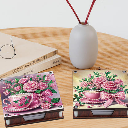 JISHSHAY 2 PCS Diamond Art Note Box Flower Diamond Painting Note Pad Holder Tea Cup Gem Painting Gem Art Memo Boxes Mosaic Kits for Adults Embroidery Kit Memo Pad Holder, Contains 120 Sheets of Paper