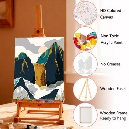 Muzagroo Art 4 Pcs Paint by Numbers Kits for Adults Framed Canvas with Wooden Easel DIY Abstract Landscape Acrylic Oil Paintings Kits Paint by Numbers on Canvas Wall Art (8x12 inch)