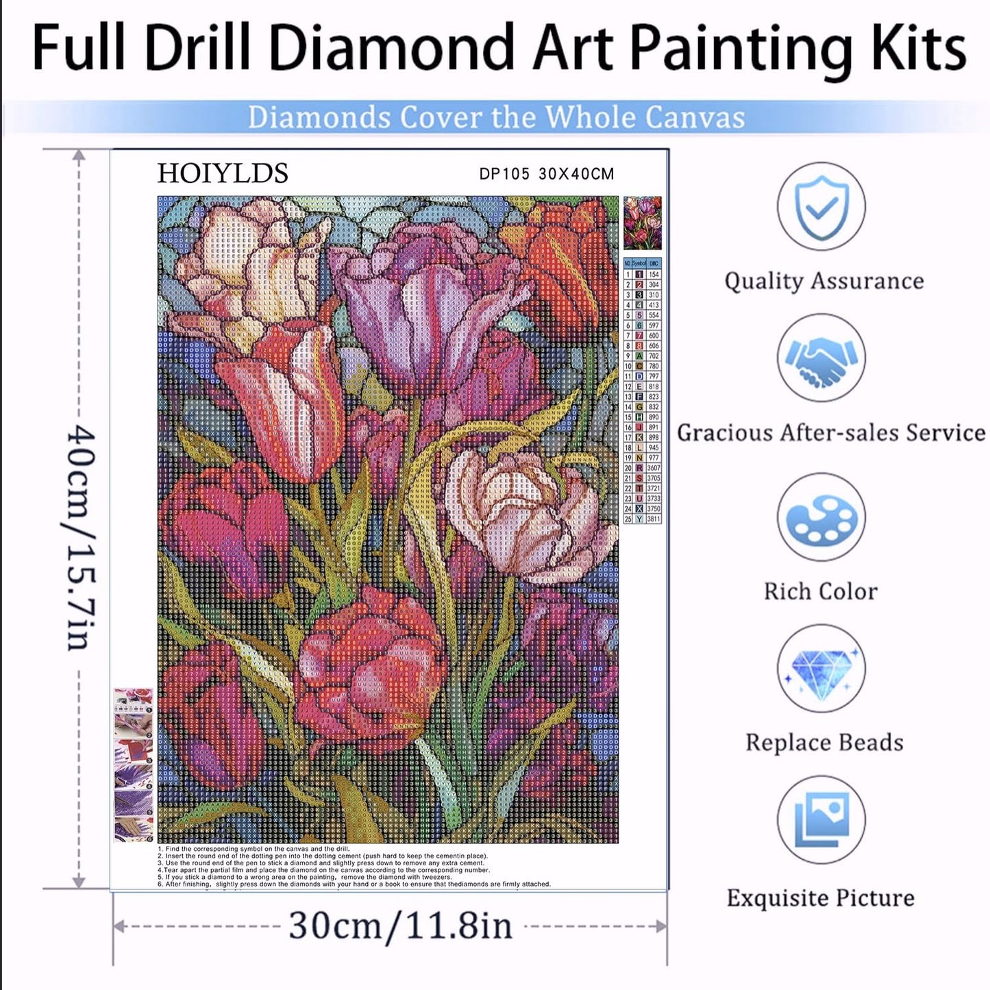 Tulips Diamond Art Painting Kits for Adults - Stained Glass Flower Round Full Drill Diamond Dots Paintings for Beginners, 5D Paint with Diamonds Pictures Gem Art Painting Kits DIY Crafts Project