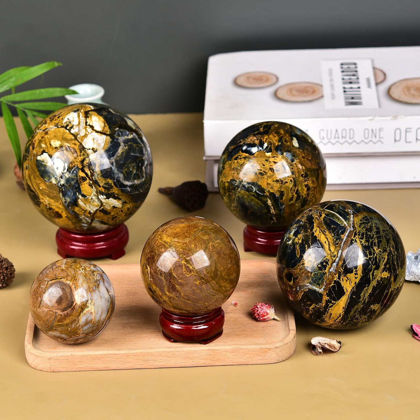 JIC Gem Small Pietersite Crystal Sphere - Blues & Golden Browns, Healing Crystal for Home Decor, Photography, Divination & Fortune Telling, 50-60mm