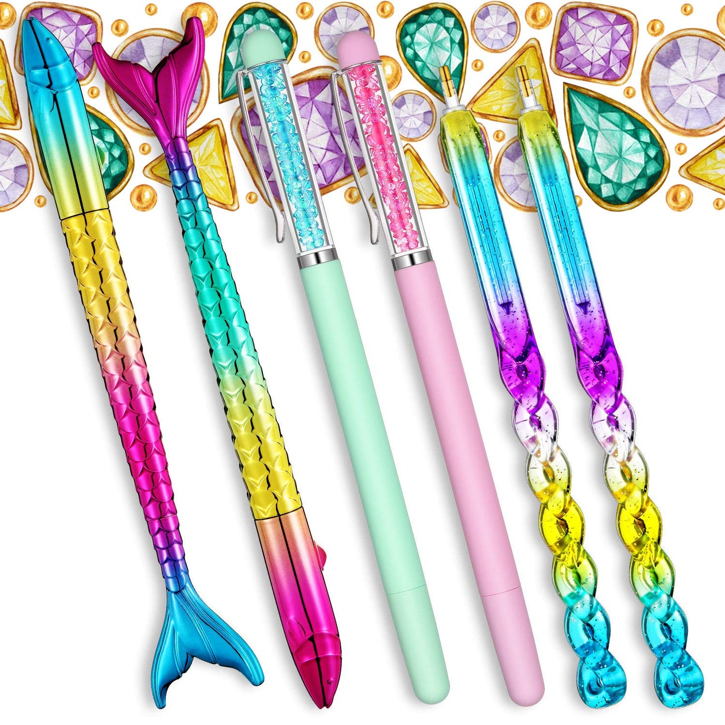 12 Piece Diamond Painting Tool, Include 6 Piece Mermaid Point Drill Pens Classic Point Drill Pen Spiral Diamond Painting Pen, 6 Piece Diamond Painting Wax Storage Case Full of Glue Clay (Pink)