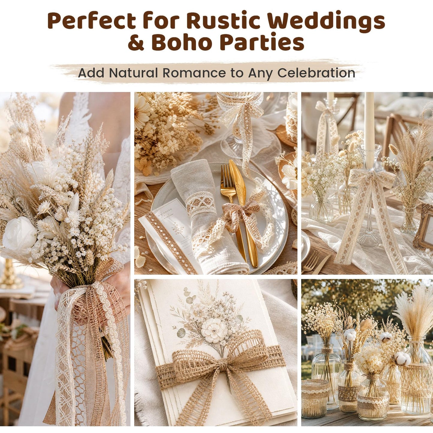 VGOODALL 9 Rolls Jute Ribbons,Lace Craft Ribbon Burlap 18 Meters for Crafts Wraping Gifts Party Holiday and Rustic Wedding Decorations