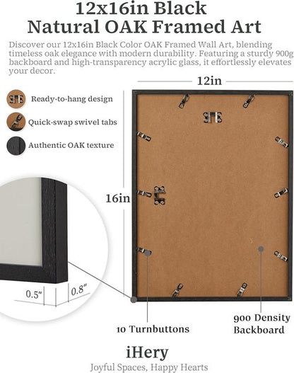 iHery Premium Natural Black Oak Wood Framed Wall Art - Retro Woman Canvas Decor 12x16in | Perfect for Dorms & Living Rooms