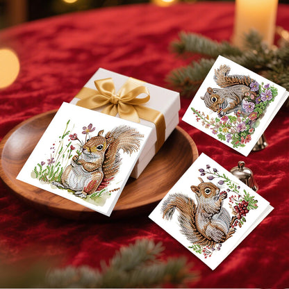 JZHYOAN 6 Pieces Diamond Art Greeting Cards with Envelopes DIY Squirrel Special Pattern Diamond Painting Card Creative Gifts Foldable Handmade Cards for Friends Family Birthday Holiday Congratulation