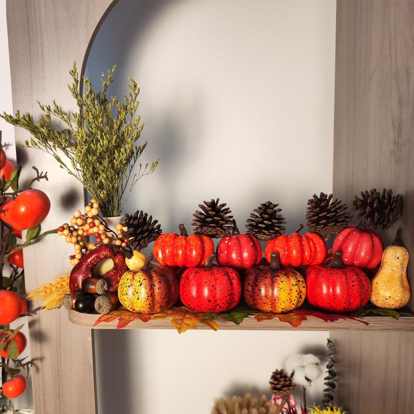AOBOD Fake Pumpkin Decor Set,Mini Fake Pumpkin Decor,Fall Harvest Decorations,Halloween Thanksgiving Decor and Table Centerpieces