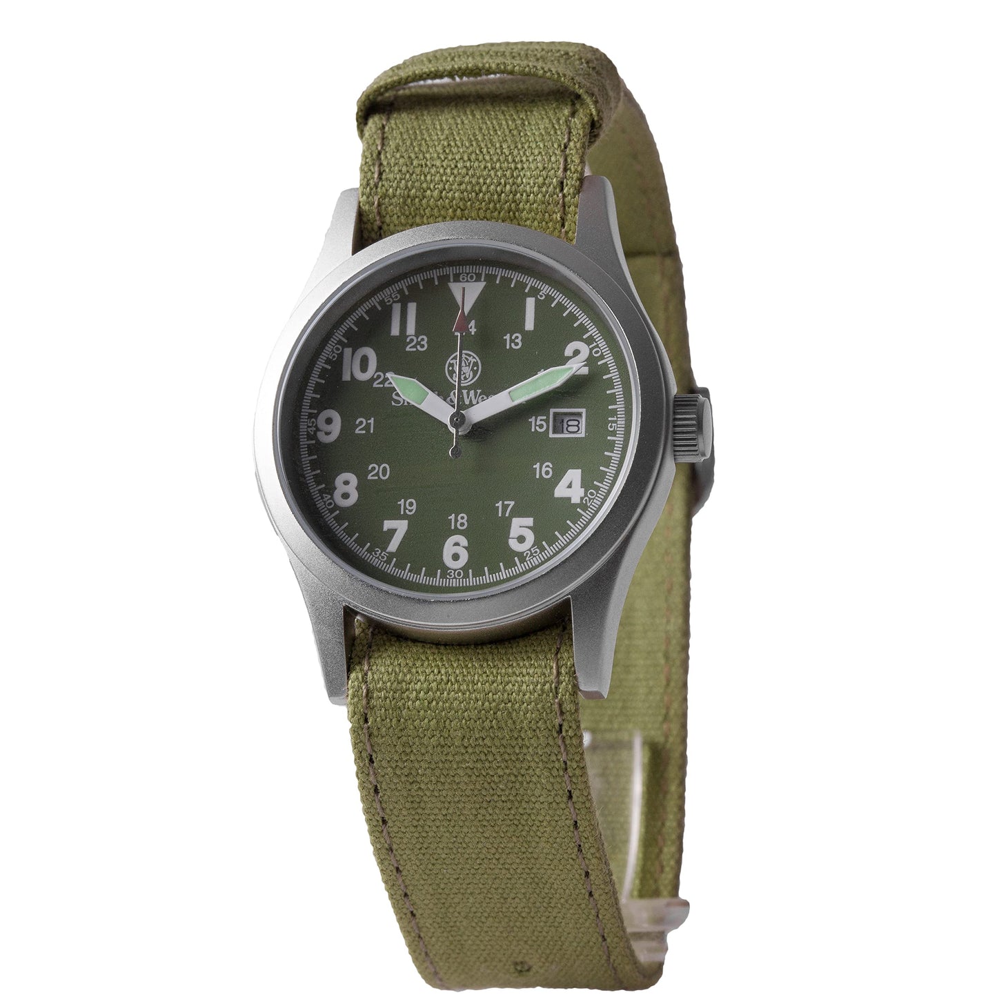 Smith & Wesson Men's Military Watch, 3 Interchangeable Canvas Straps, 3 ATM Water Resistant, Date Display, Scratch Resistant Glass, Military Style Watch for Outdoor Activities, Swimming, 40 mm