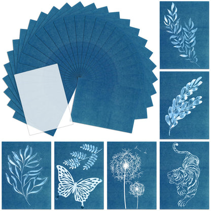 NOVWANG 80 Sheets Cyanotype Sun Print Paper, 5.8 x 8.3 Inch High Sensitivity Cyanotype Kit Sun Paper DIY Arts with 1 Sheet Acrylic Panel for Art Crafts Project