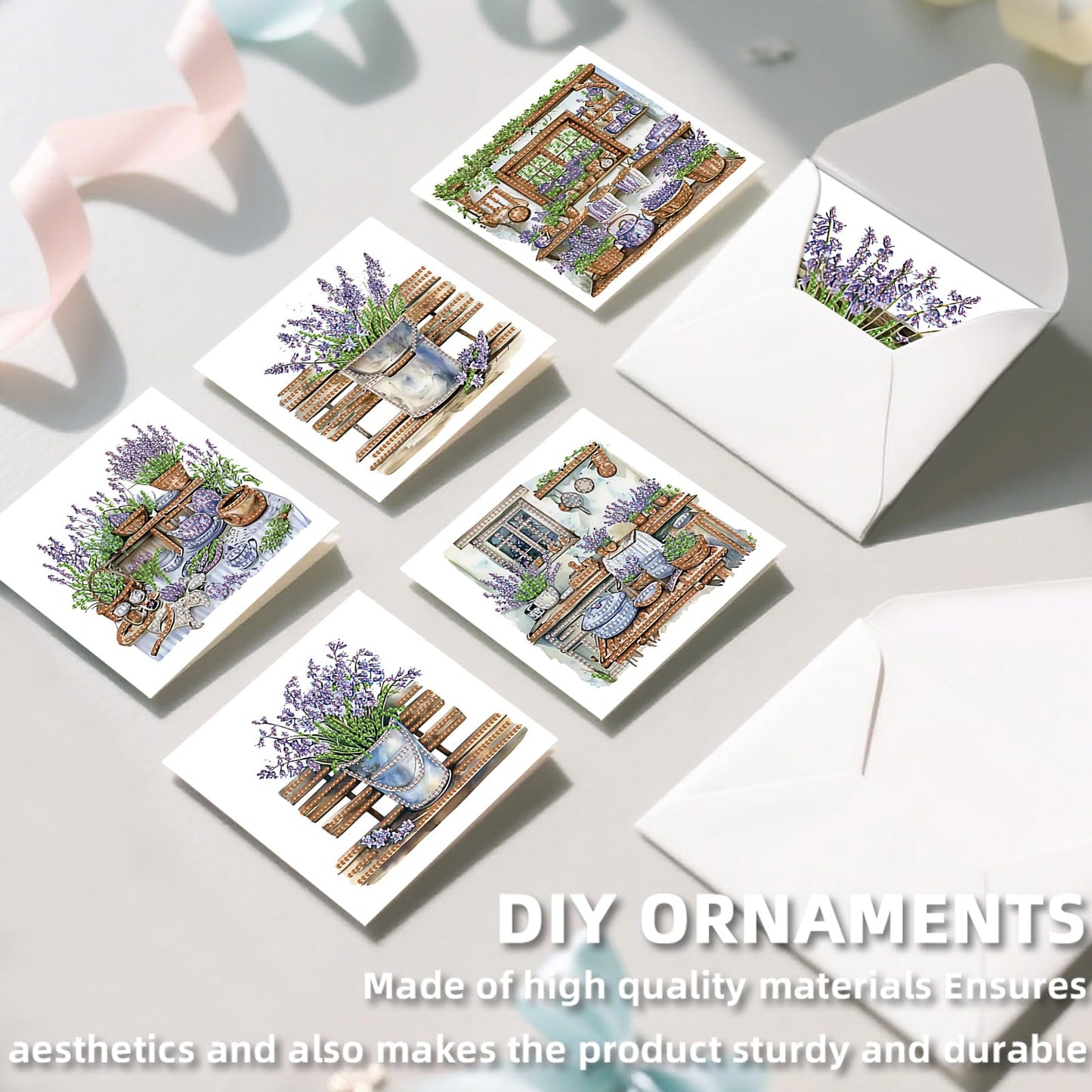 C'eitura 12Pcs Lavender Diamond Art Painting Greeting Card Kit with Envelopes, DIY Floral Christmas Birthday Thanksgiving Card Making Set, Calming Handmade Card Craft