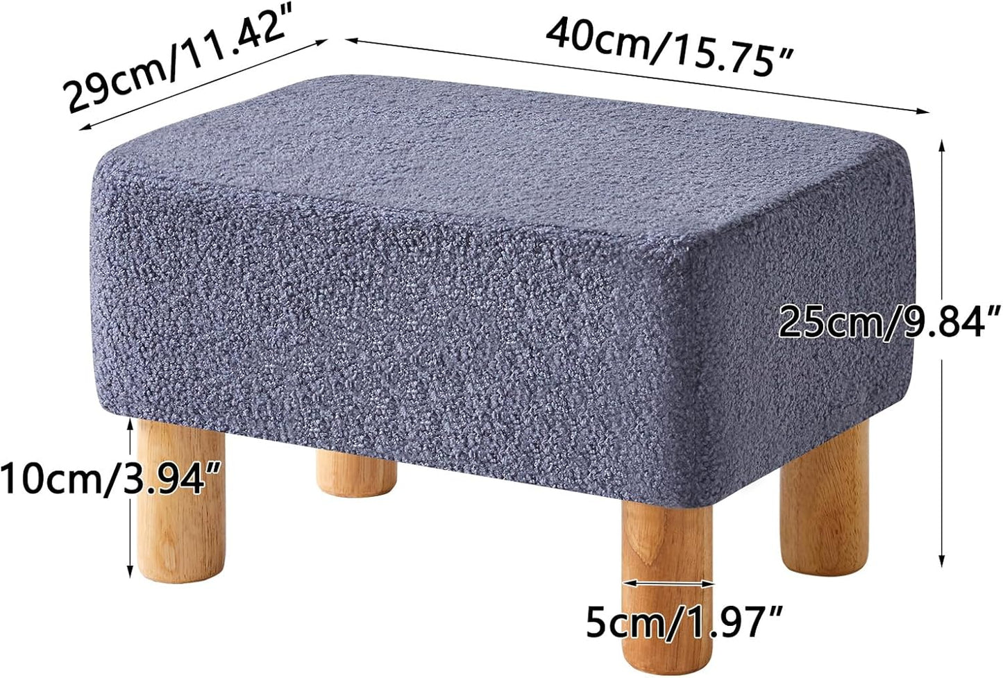 15.74" D11.41" W9.84" UHBD030BU YMYNY Ottoman, Modern Footrest with Soft Padded Seat, Foot Stool with Wood Legs, Small