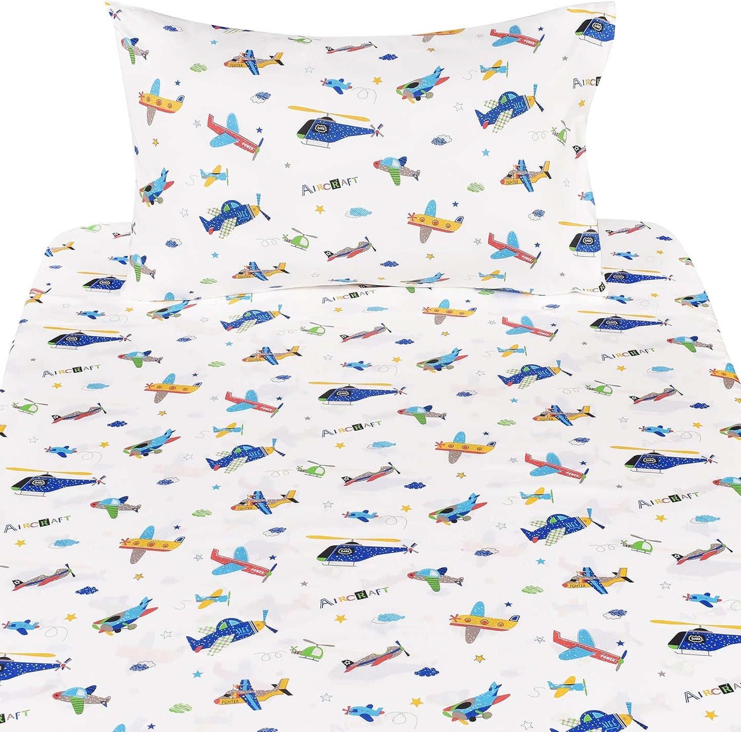 J-pinno Set 100% Set Plane Airplane Aircraft Helicopter Cartoon Twin Sheet Bedroom Decoration Gift Cotton Flat Sheet +