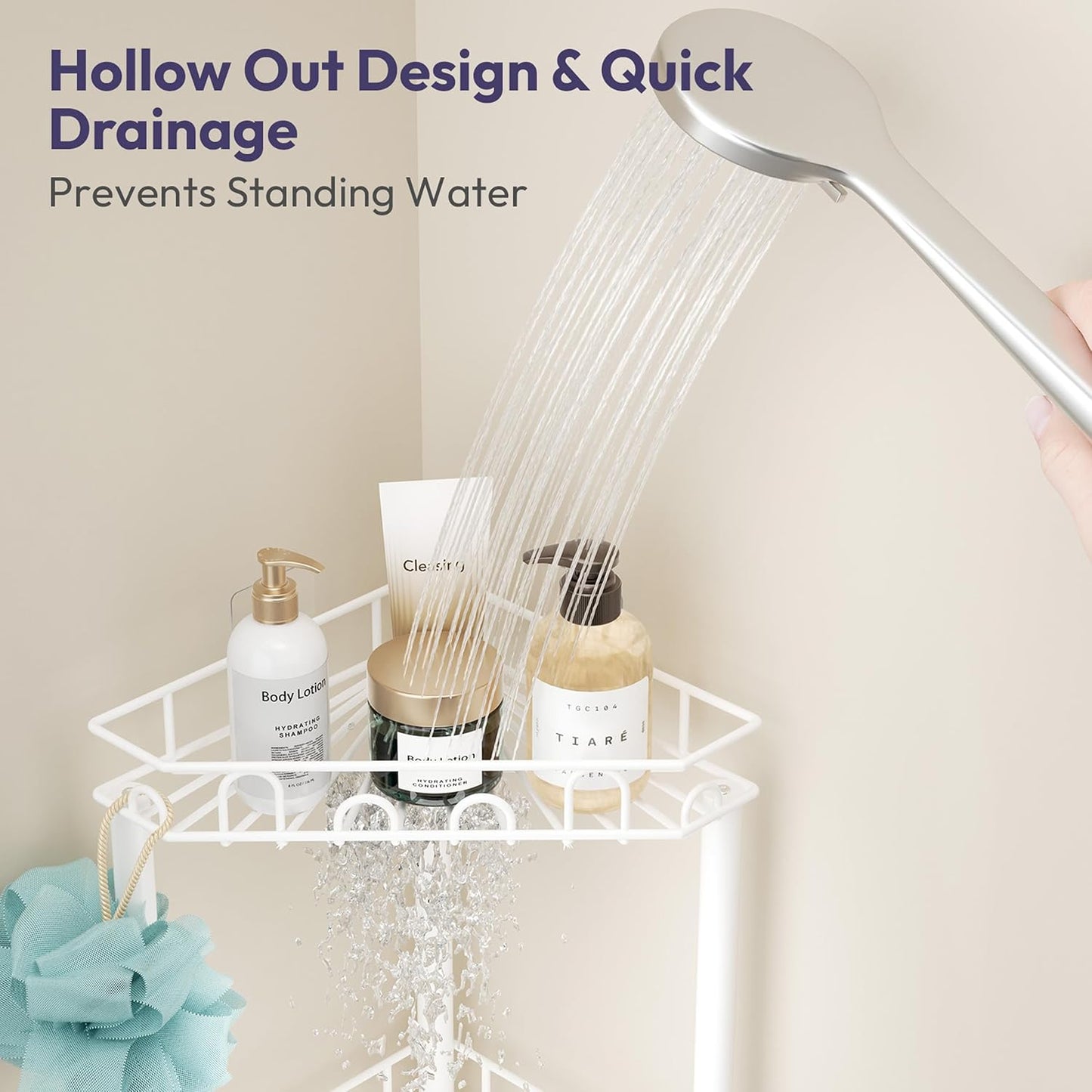 3Tier 12 SWTYMIKI Standing Shower Caddy Corner - Stainless Steel ShowerOrganizer Shelf with Hooks and Adhesive Pads