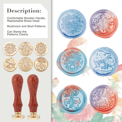 SUPERDANT Mushroom Plant Series Sealing Kit with 6 Stamp Heads - Vintage Wax Stamp Kit for Cards, Envelopes & Invitations