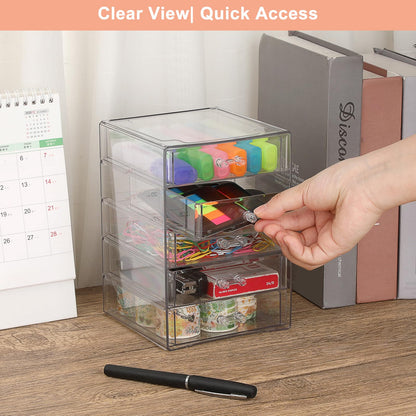 BTSKY Clear Acrylic Storage Organizer with Drawers, 5-Layer Desktop Organizer for Office Essentials, Multi-Purpose Stackable Container for Bathroom Vanity, Desk Makeup Jewelry Container Storage Box