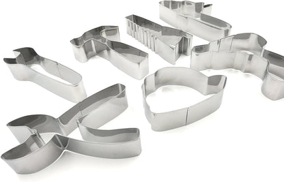 7 PC Tools Cookie Cutters Set High Grade 430 Stainless Steel Wrench, Hammer, Saw, Chainsaw, Pliers, Helmet, Drill