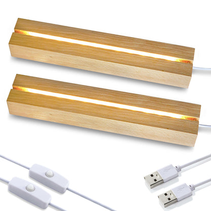 ZEERSHEE 2 Pcs 9.4 Inch Wooden Rectangle LED Light Display Pedestal for Acrylic and Plexiglass Crystal Glass Resin Night LED Light Lamp Base with USB Switch