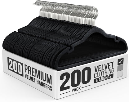 Modern Space Velvet Hangers - 200 Pack Slim Space-Saving Design for Shirts, Pants, and Dresses