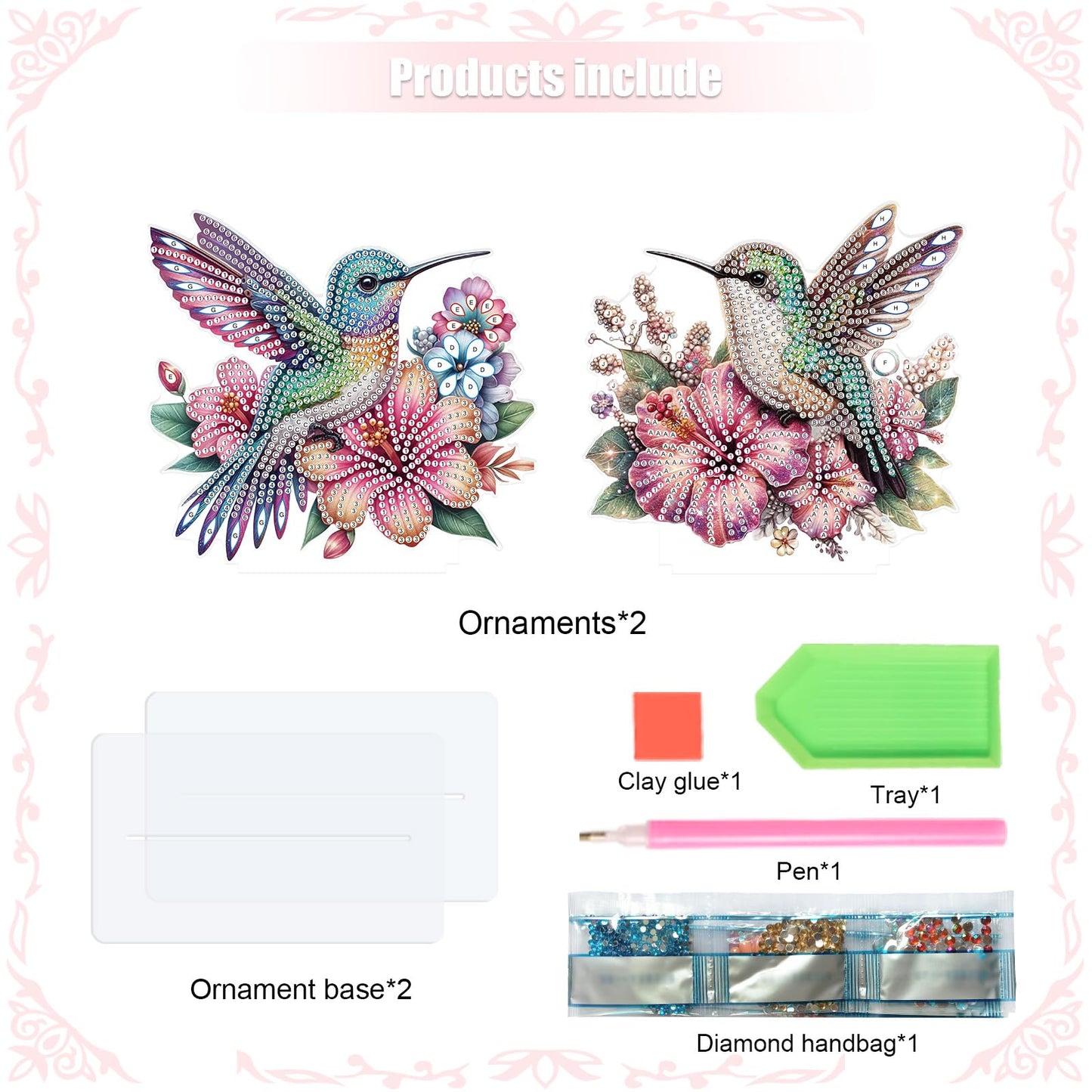 antor 2 Pcs Hummingbird Diamond Painting Desktop Ornaments Kit for Adults Beginner 5D DIY Diamond Art Tabletop Decorations Special Gem Mosaic Arts Crafts Home Bedroom Table Decor