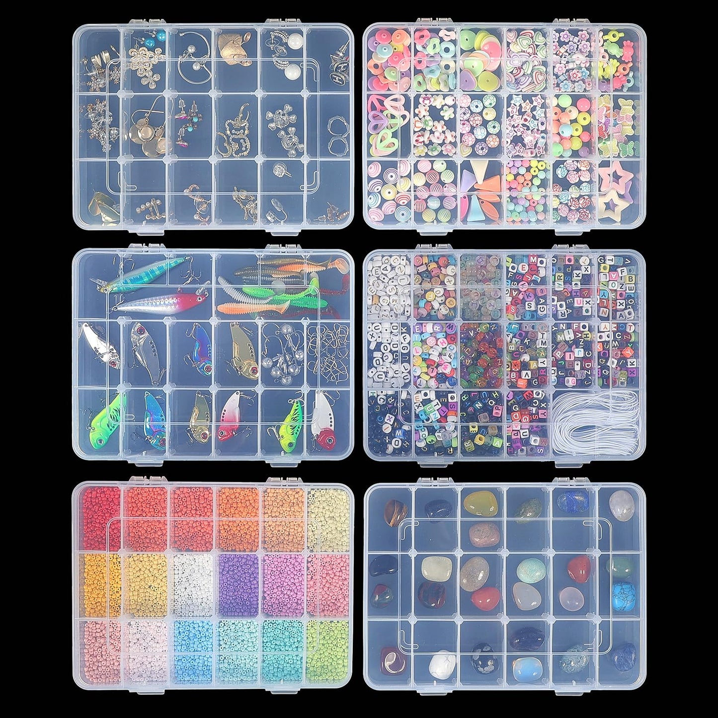 CGCG 3 Pack 7.9 x 5.8 inch Plastic Organizer Box with Adjustable Dividers 18 Grids Clear multi Compartment Storage Container Small Case for Beads Crafts Jewelry Fishing Tackles nail charm sticker