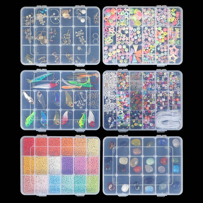CGCG 3 Pack 7.9 x 5.8 inch Plastic Organizer Box with Adjustable Dividers 18 Grids Clear multi Compartment Storage Container Small Case for Beads Crafts Jewelry Fishing Tackles nail charm sticker