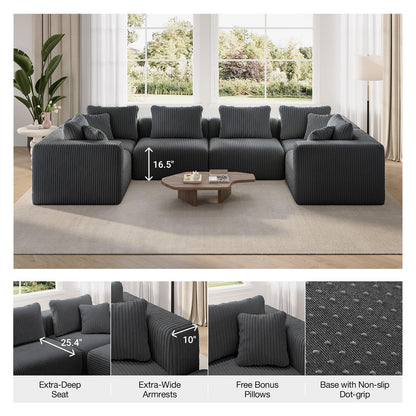 Novilla 141" Modular Sectional Sofa, Modern Cloud Sectional Couch with Smarts Coil® Support, U-Shape Boneless Couch for Living Room Apartments, No Assembly Required, Dark Gray (4 Seat w/ 2 Ottoman)