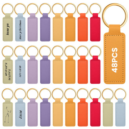 Wavyknot 48 Pcs Leather Keychains Blank Bulk PU Leather Laser Engraving Keychains for Men Women Birthday Party Gifts (Vibrant Color)