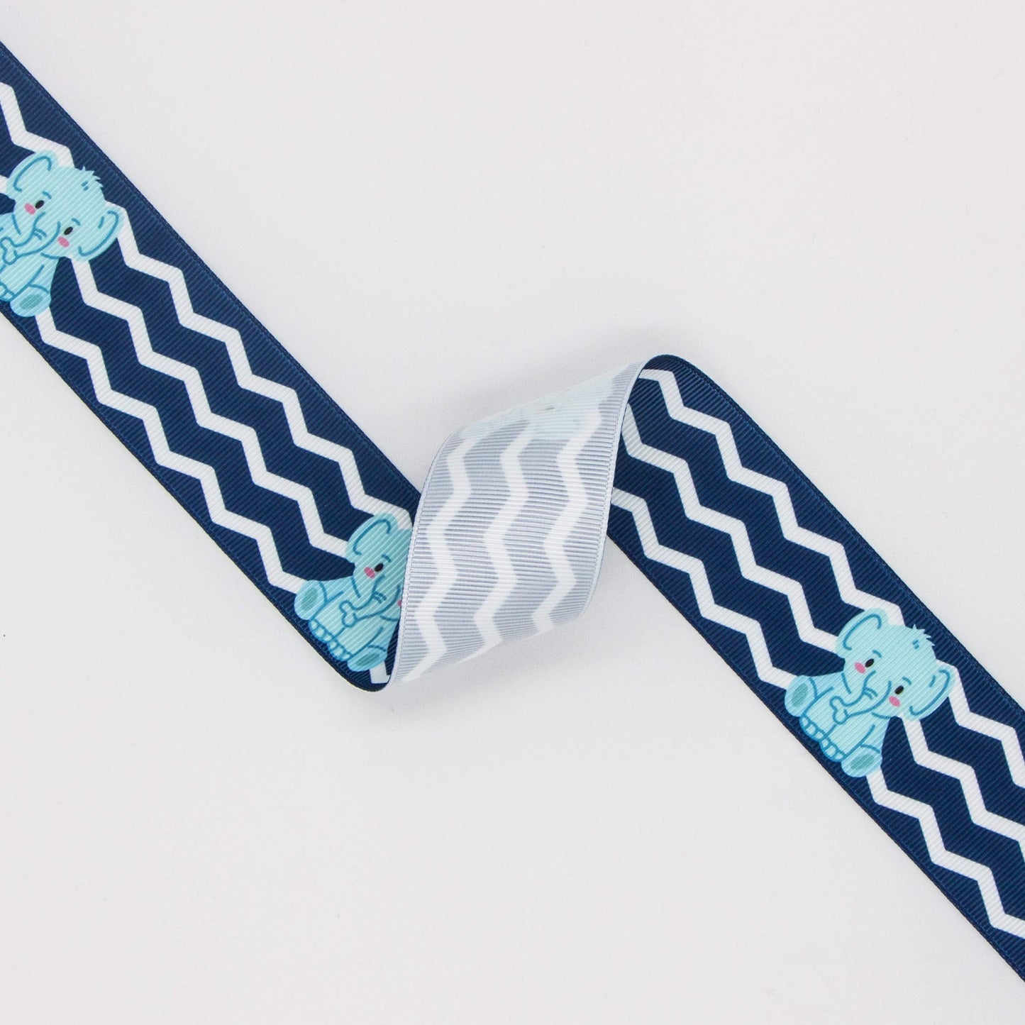 Ribbli Grosgrain Elephant Baby Chevron Craft Ribbon,1-1/2 Inch x 10 Yard,White/Navy/Light Blue,Use for Hair Bows,Wreath,Birthday,Baby Shower,Diaper Cake,Gift Wrapping,Party Decoration