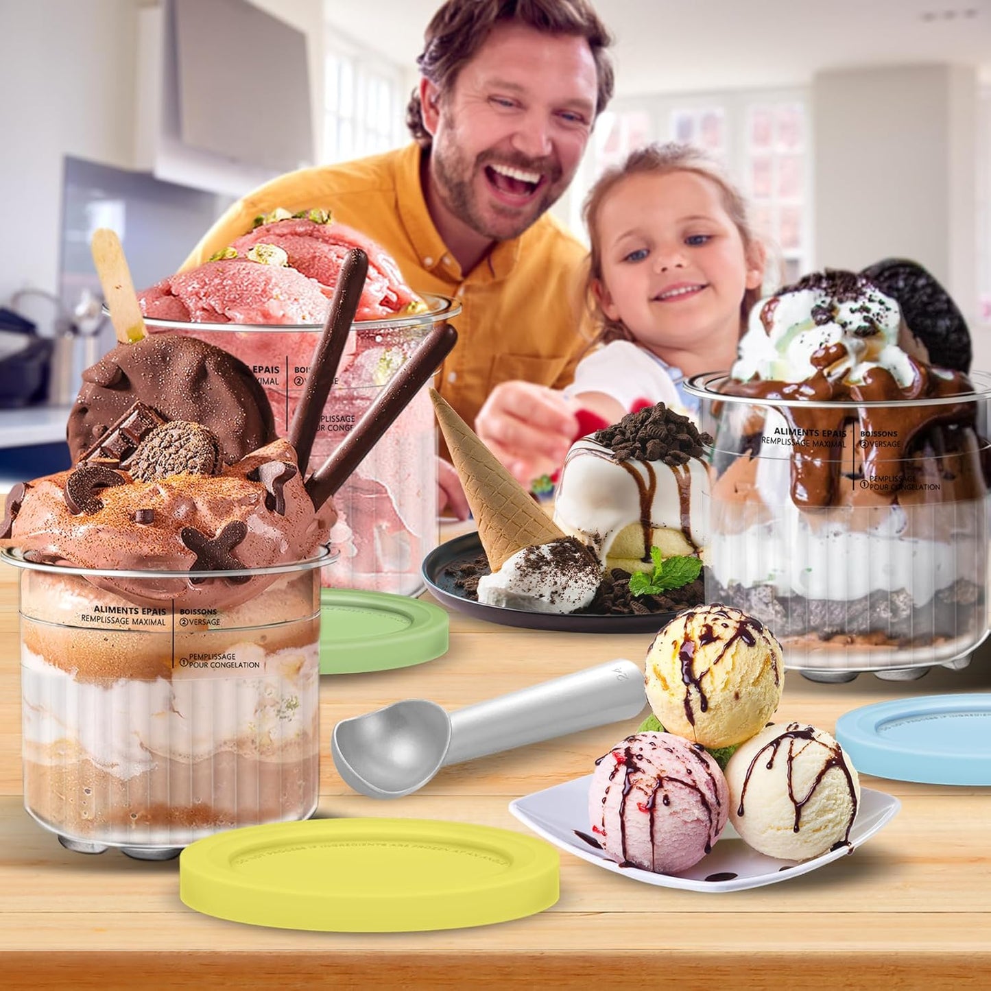 4 Pack 24 oz 11-in-1 Set, NC501 NC500 Creami Pints and Lids for Ninja - Deluxe Creamy Icecream Containers Cups Jars