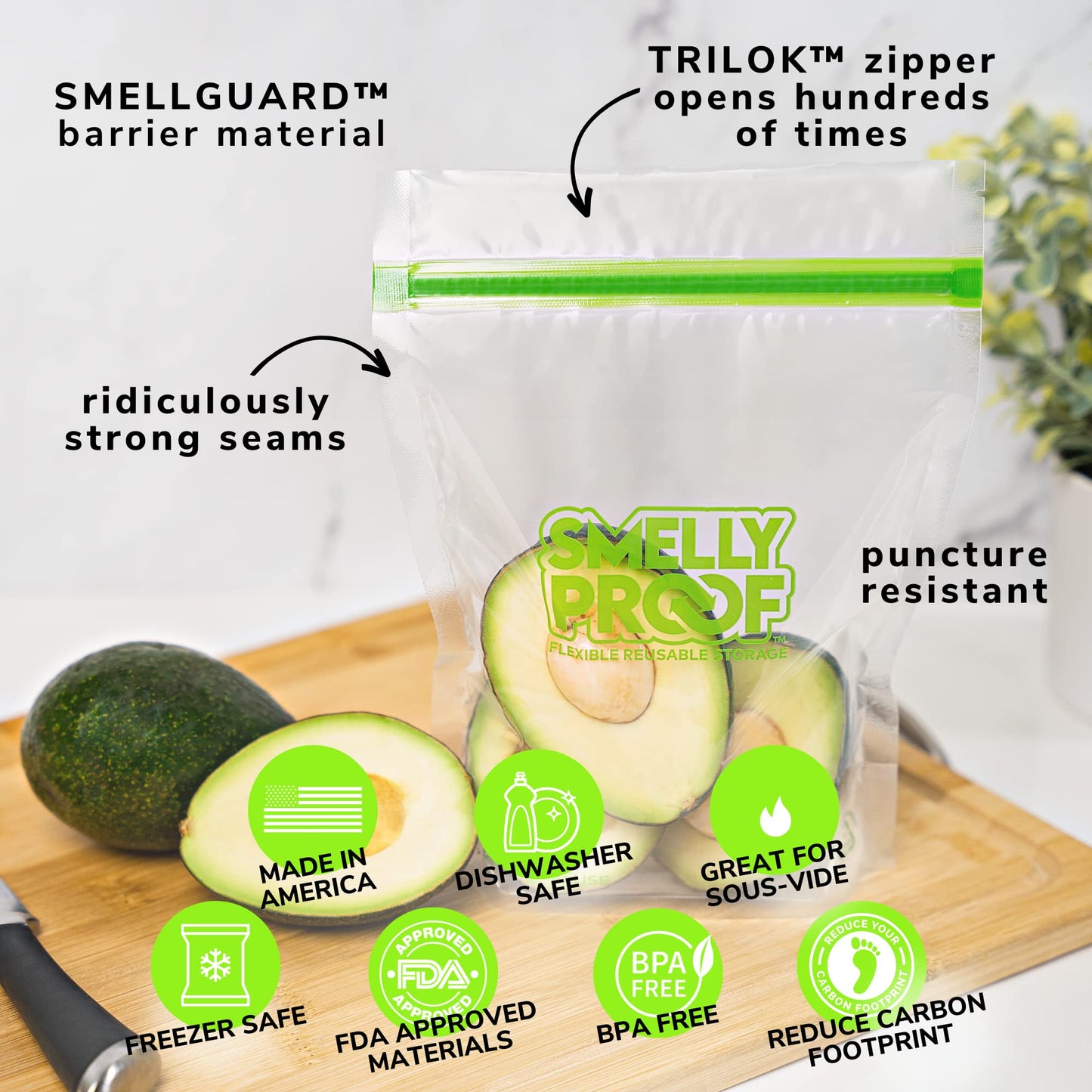 Smelly Proof 10 x Expandable Stand-Up & Fill REUSABLE Storage Bags for Food Designed & Mfg in US, NO PEVA, BPA FREE, Reusable Snack Bags, Dishwasher-Safe, Clear 3 mils STAND & FILL 6" x 4" - 10pk