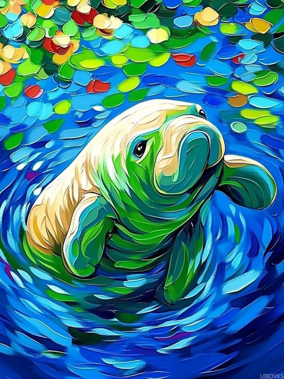 UIBDVKS Sparkling Manatee Art Diamond Art Kits for Adults Animal Diamond Painting Kits, DIY 5D Full Drill Diamond Dots Paintings with Diamonds Gem Art and Crafts for Home Decor 12x16 inch