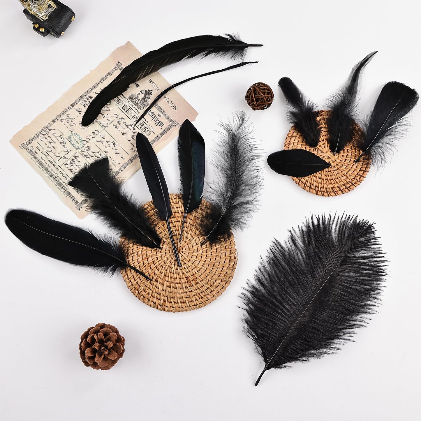 Daieeparty Black Craft Feathers Bulk-360pcs 12 Style Mixed Natural Feathers for Wedding Home,Dream Catcher Supplies and DIY Crafts (Black)
