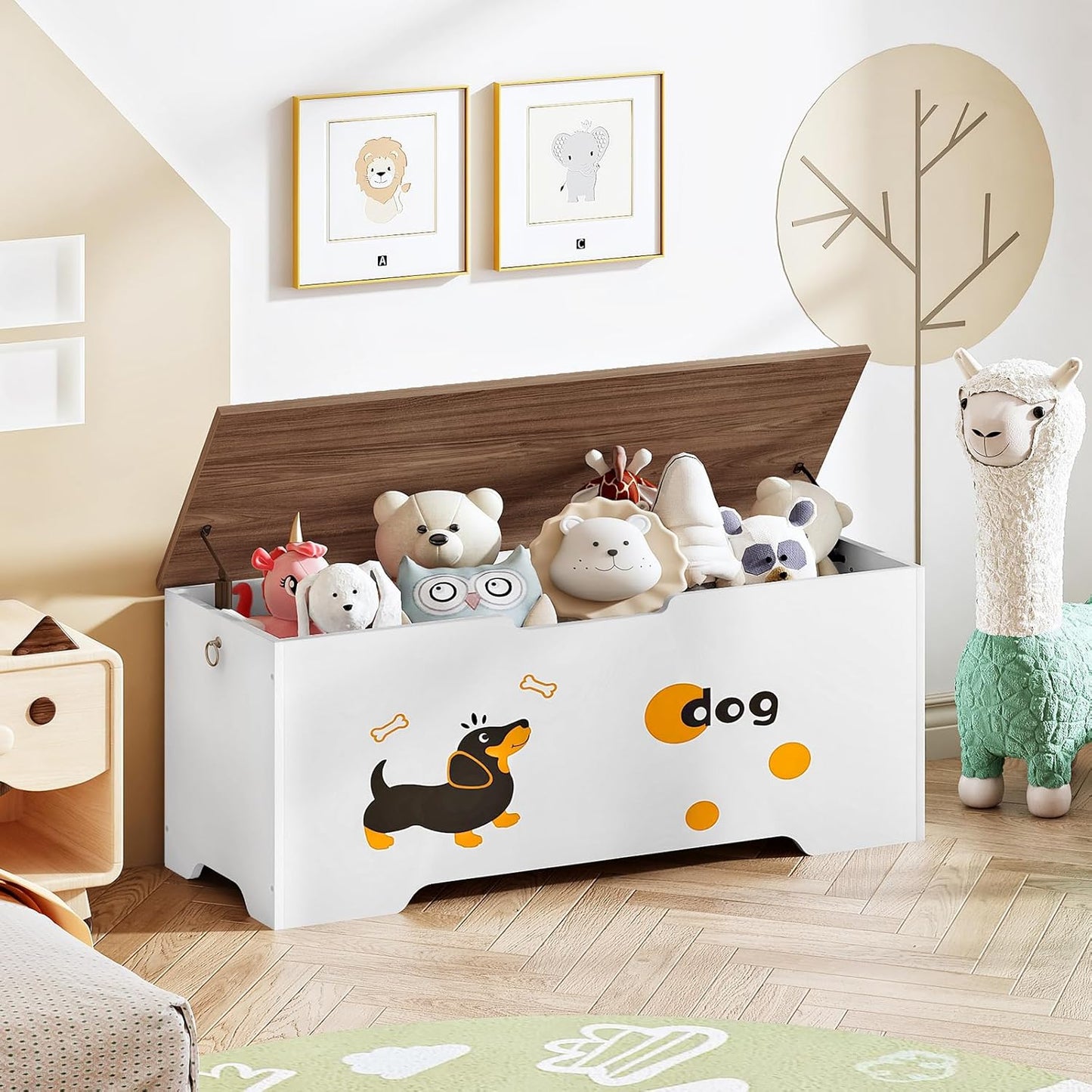 2 43.3" WH495CW01 HOOBRO Toy Box, Toy Chest with Safety Hinges, Storage Bench, Wooden Storage Chest, for Entryway