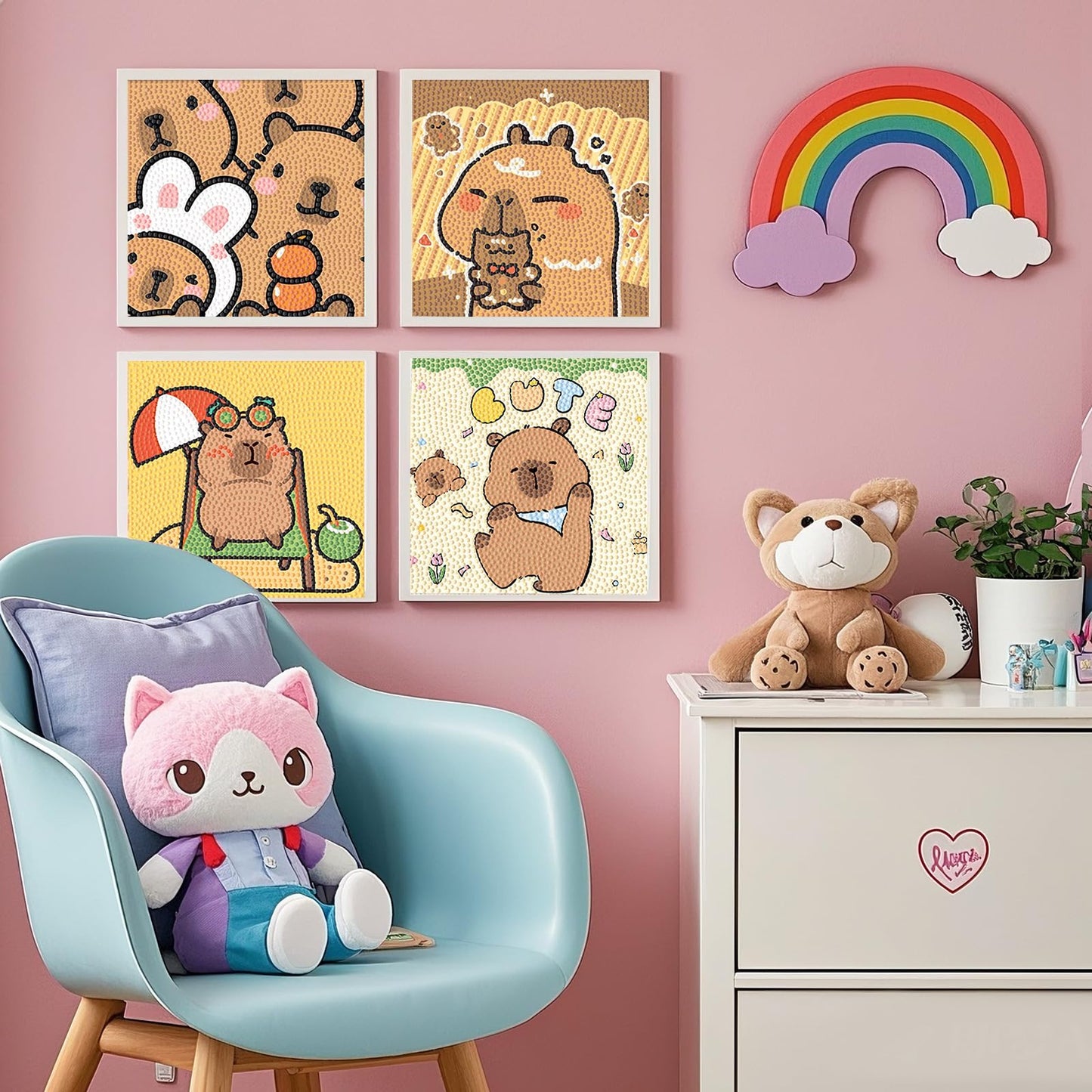 PERFECTSIGHT Cute 5D Diamond Art Kits, Kawaii DIY Painting Art for Adults Teen, 4 Pack Diamond Arts and Crafts Sets, Big Gem Full Drill Diamond Dots for Women (Capybara)