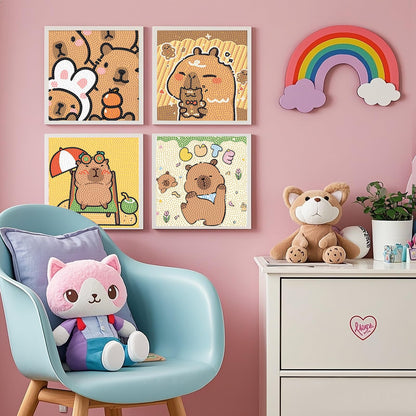 PERFECTSIGHT Cute 5D Diamond Art Kits, Kawaii DIY Painting Art for Adults Teen, 4 Pack Diamond Arts and Crafts Sets, Big Gem Full Drill Diamond Dots for Women (Capybara)