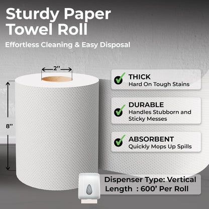 600' 1 8" 1 2" Commercial Restaurantware-Paper Towel Roll x Roll Long Paper Towel Wide Hand Towel Roll Ply Universal