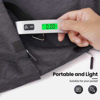 BAGAIL Digital Luggage Scale, 110lbs Hanging Baggage Scale with Backlit LCD Display,Portable Suitcase Weighing Scale,Travel Luggage Weight Scale with Hook,Strong Straps for Travelers(Ash Silver/Temp