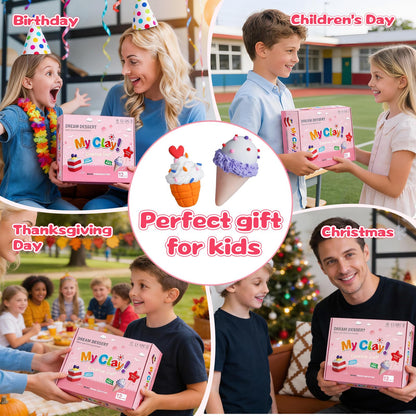 Air Dry Clay Kit, Modeling Clay for Kids, 12 Pack Dessert Theme, Soft & Non-Sticky, Non-Toxic DIY Art & Craft with Sculpting Tools & Tutorials, Birthday Holiday Gifts for Ages 4-12 Boys & Girls