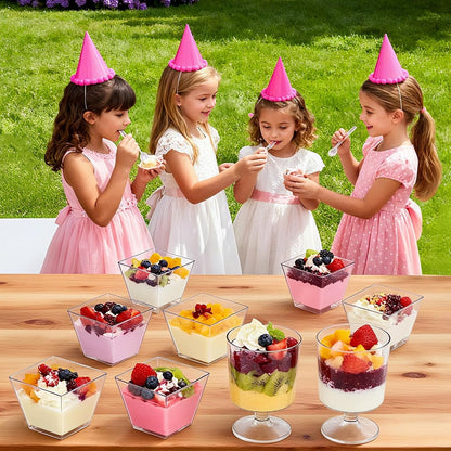 200 Pack 5 oz Plastic Dessert Cups with Spoons, Disposable Parfait Shooter Pudding Jello Cups Goblets for Party, Clear