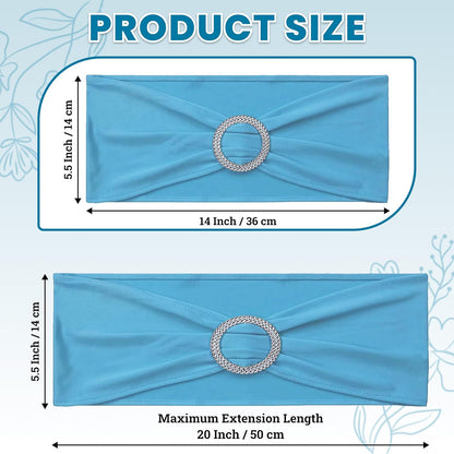 MDS Spandex Chair Sashes - Premium Stretch Covers with Buckle Slider for Weddings & Events | Blue, Pack of 75