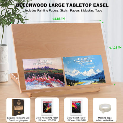Tabletop Easel for Painting, 24.88"x17.28" Extra Large Adjustable Beechwood Drawing Board, Art Easel for Painting Sketching and Display Stand, Ideal for Diamond Art