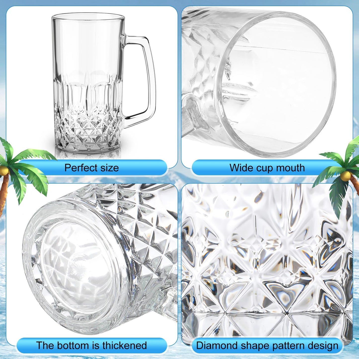 Reallnaive 6 Pack 32 oz Beer Mugs with Handle Large Heavy Glass Beer Mug for Oktoberfest Freezer Glass Steins German Cups Gift for Men Father Boyfriend Brother Dad