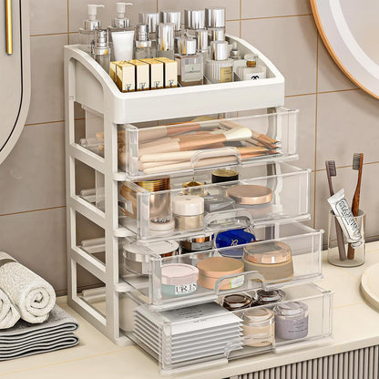 Desk Organizer with 4 Drawer Storage, Desktop Drawers Organizer for Office/School Supplies, Plastic Stationary Makeup Organizer, Desk Storage Box Organizer for Office, School, Bathroom