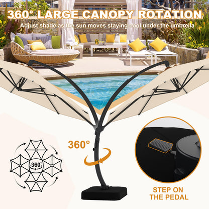 GarveeLife 11FT Cantilever Patio Umbrella With Base Included, Cantilevers Outdoor Umbrella Heavy Duty Offset, Aluminium Curved Cantilever Umbrella