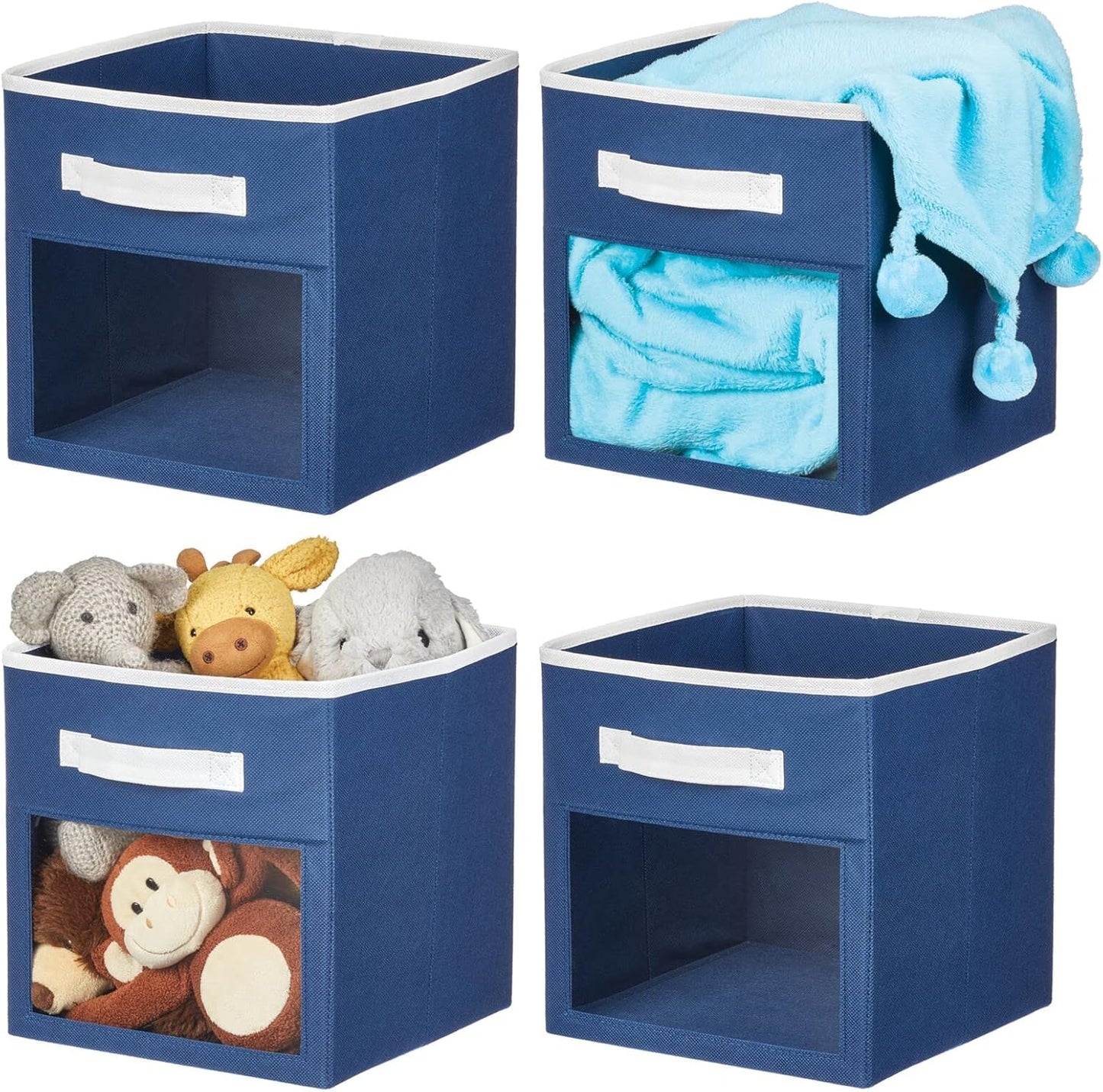 Closet 4 Pack, mDesign Fabric Nursery/Playroom Storage Organizer Bin Box with Front Handle/Window for Cube Furniture