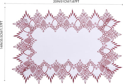 14x20 Set 2 (Set 2, White Dark Red Linen Lace Placemats of Coffee Table Topper Dresser Scarf Place Mats of Dark Red)