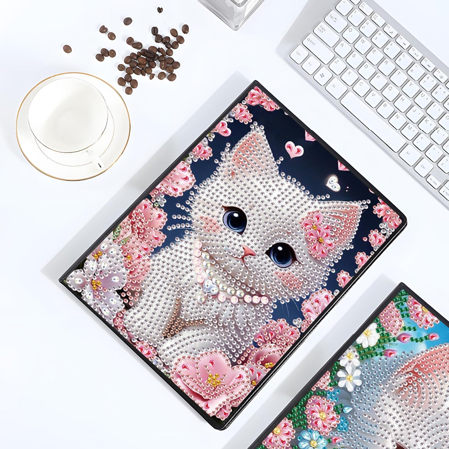 DCIDBEI Diamond Painting Notebook Blank Set of 2 Diamond Art Notebook A5 Diamond Art Kits for Adults Journal Book Sketchbooks Cat Flowers Craft Set Diary Sketchbook Painting by Numbers Notebooks