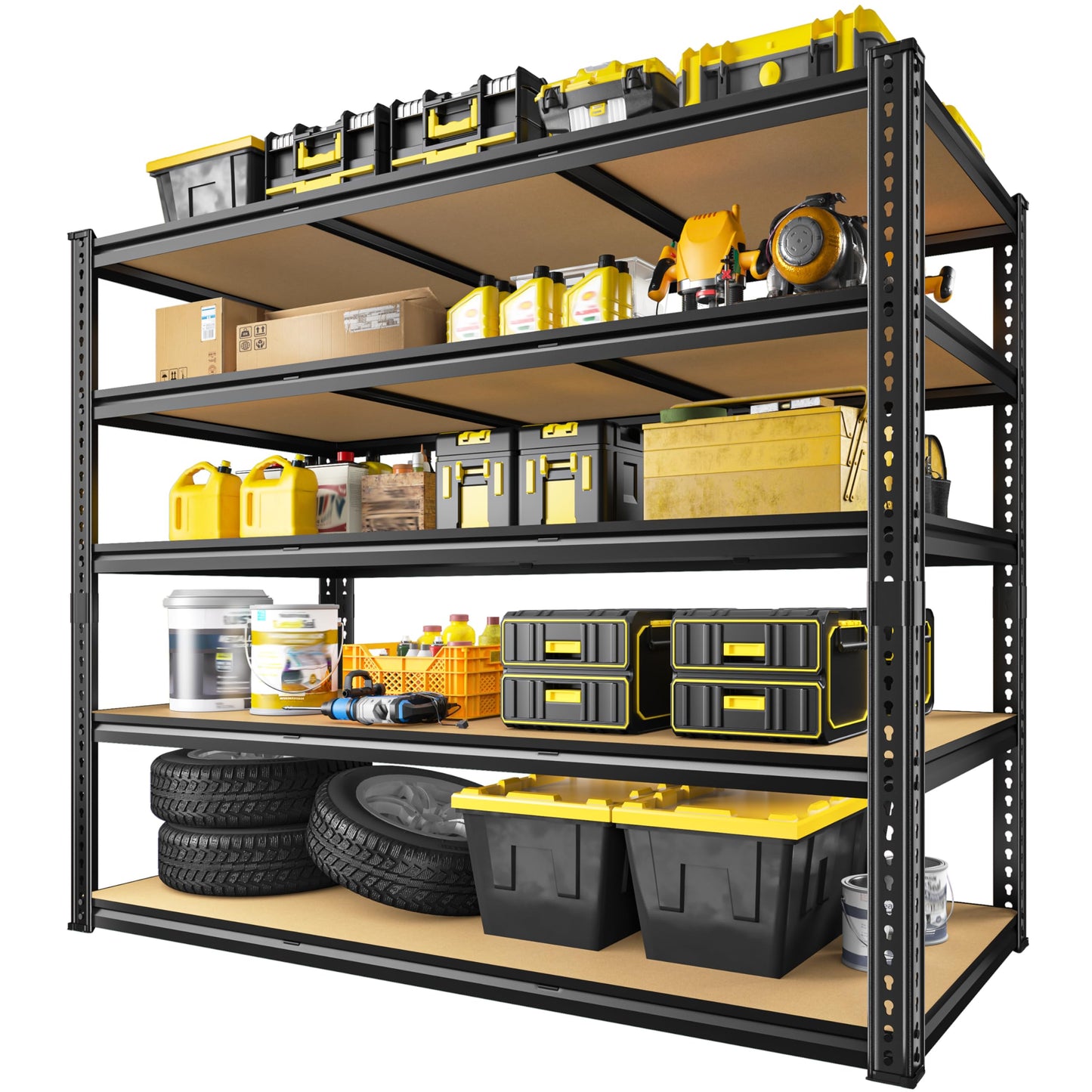 48" W Garage Shelving Heavy Duty 3080LBS Garage Storage Shelving, 5 Tier Adjustable Metal Shelving Unit Utility Rack Shelf for Warehouse, Pantry, Closet, Kitchen 72" H x 48" W x 24" D, Black,2PCS