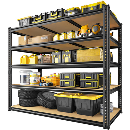 48" W Garage Shelving Heavy Duty 3080LBS Garage Storage Shelving, 5 Tier Adjustable Metal Shelving Unit Utility Rack Shelf for Warehouse, Pantry, Closet, Kitchen 72" H x 48" W x 24" D, Black,2PCS