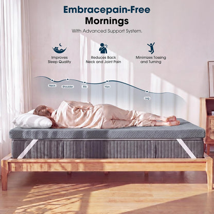 VALUXE Gel Memory Foam Mattress Topper - Full Size Cooling Pad for Pressure Relief - Grey with Washable Bamboo Cover