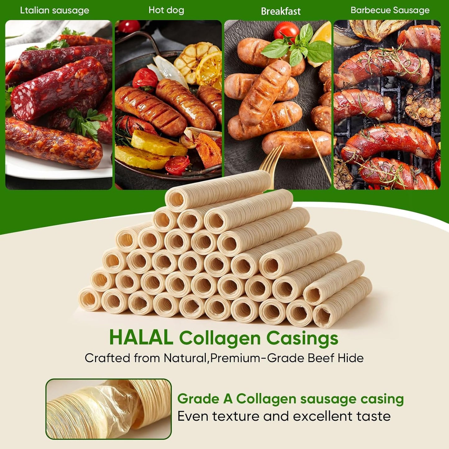15m/49ft 19mm/ 3/4'' 1 FAIRSKY HALAL Grade A Collagen Sausage Casings, Edible Drying Casing Longer Length